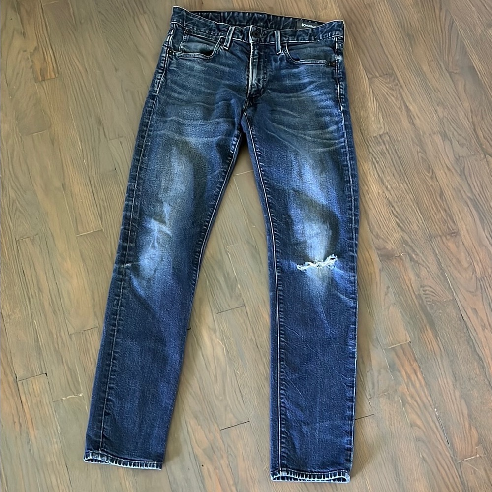 Bonobos Darkwash Distressed Blue Jeans Ripped Size 29/32